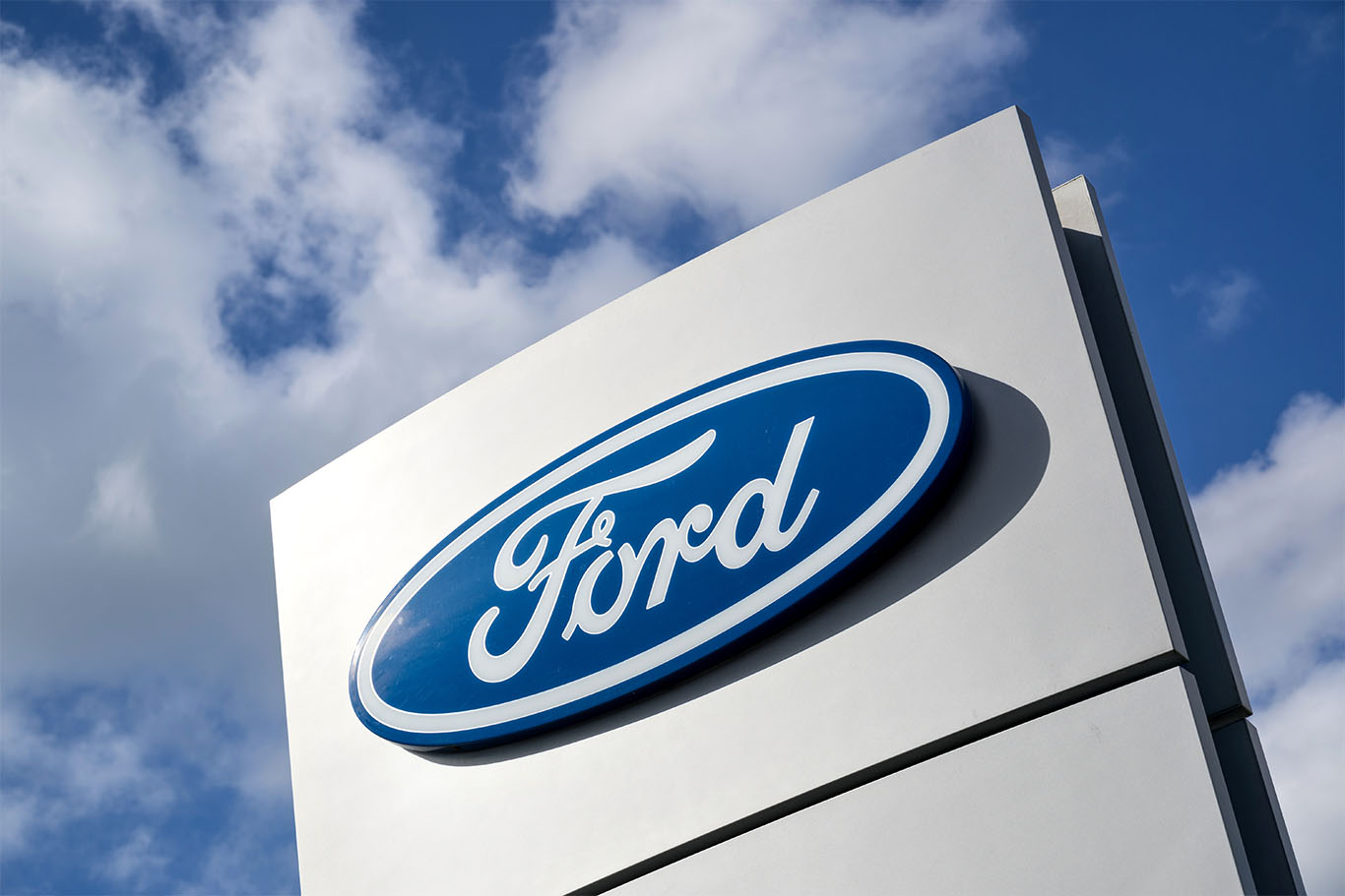 Image of the Ford logo on a sign to support auto workers union strike