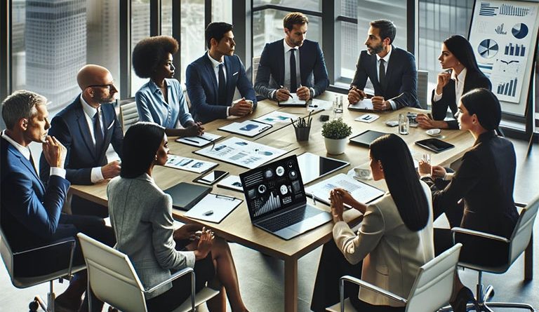 Image of a group of business professionals gathered round a table in an office to support Citigroup article