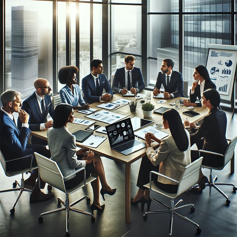 Image of a group of business professionals gathered round a table in an office to support Citigroup article
