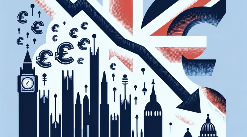 Digital image of London's famous landmarks in front of a background displaying a graph pointing down and the Union Jack to support UK recession article