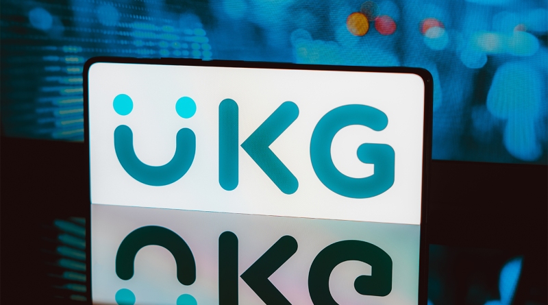 UKG logo on phonescreen to support new CEO Jennifer Morgan article