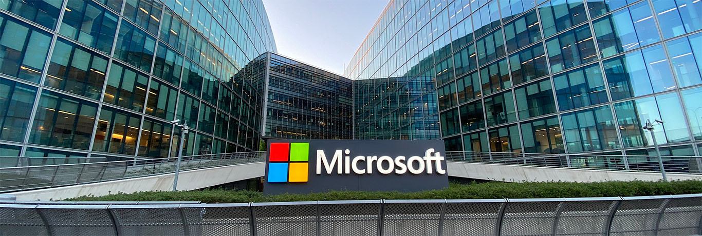 Microsoft headquarters with logo displayed outside to support AI article