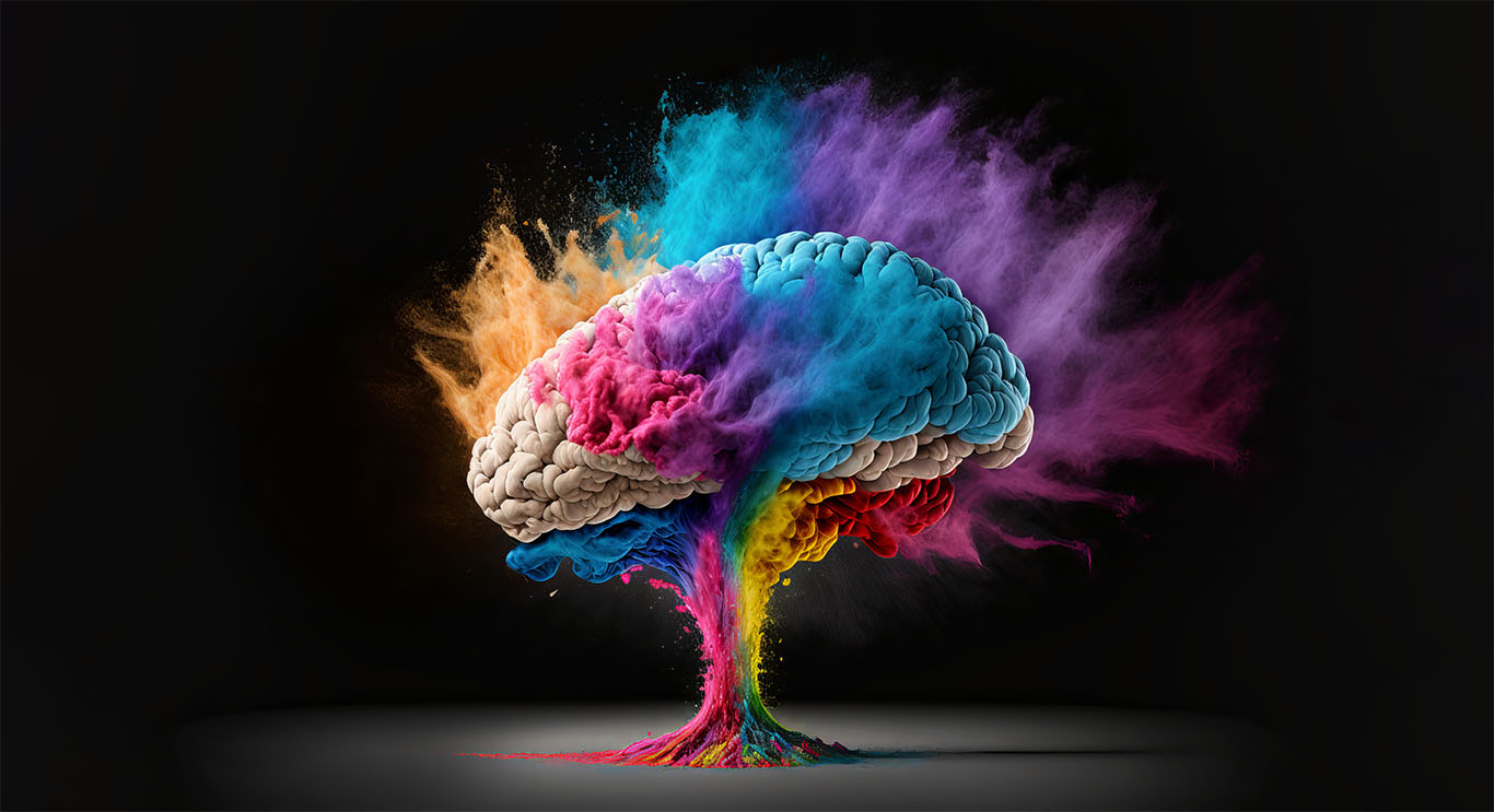 Creative AI representation with brain covered in different colours to support Stability AI article