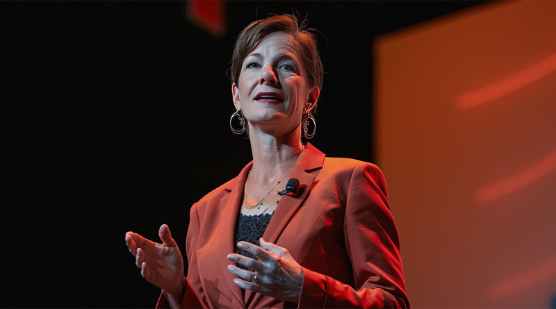 Female ceo speaking at conference