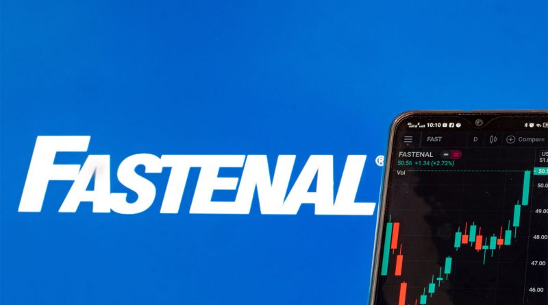 Fastenal logo next to upwards pointing graph