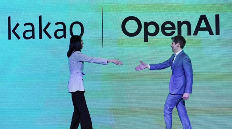 Leaders of Kakao and OpenAI shaking hands