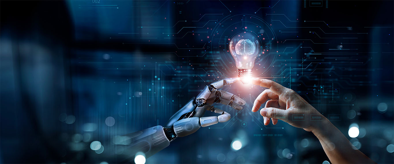 AI arm reaching out and touching human hand to support DeepMind article