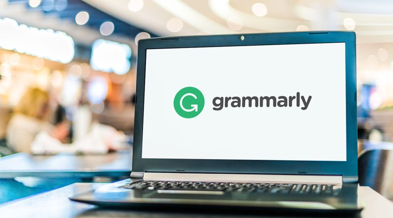 Grammarly logo displayed on laptop screen to support Superhuman acquisition and AI email strategy article