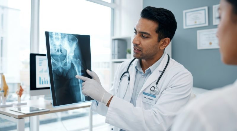 Doctor looking at xray to support east coast orthopedics article